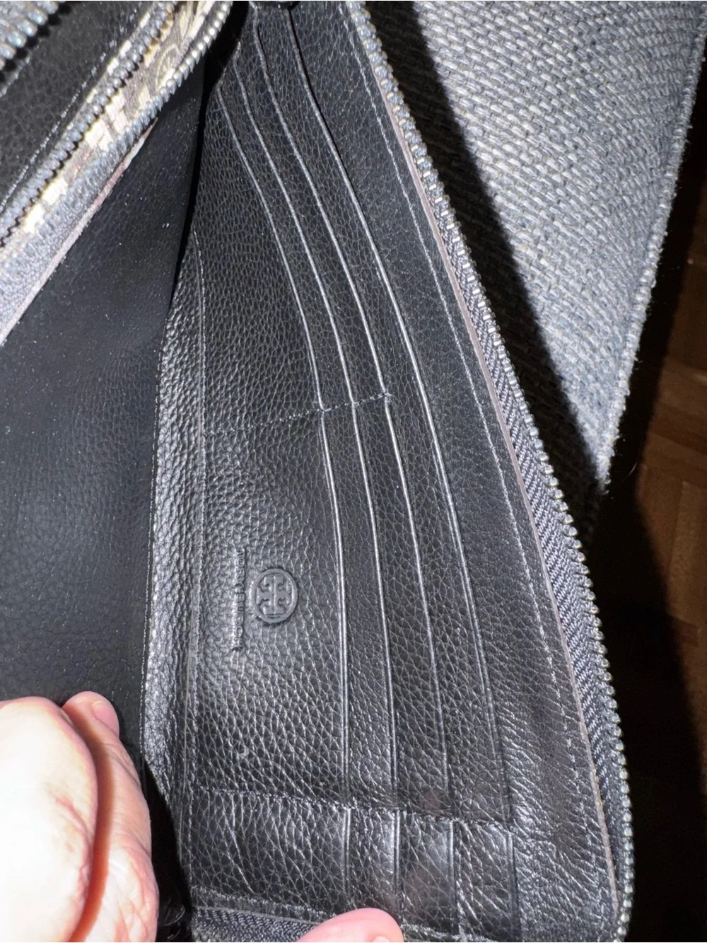 Tory Burch Black Leather Side Zip Logo Leather Clutch